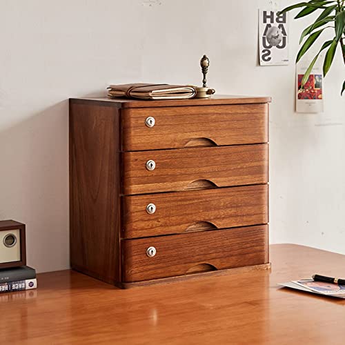 EliteBloom Flat File Cabinet Storage, Desktop Drawer Cabinet, Wooden Desktop Storage Box with Lockable Drawers, Office Supplies A4/Receipt File Organizer, Flat File Cabinet,4 Layer
