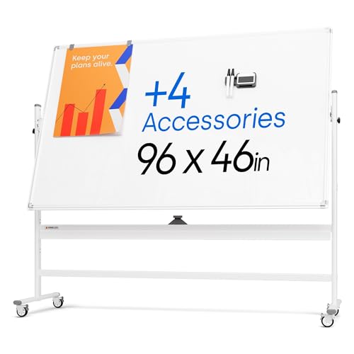 Kamelleo Rolling Whiteboard on Wheels 96" x 46", Double Sided White Board