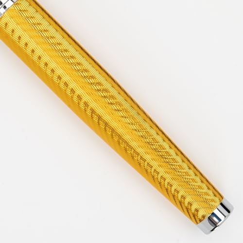 Conklin Herringbone Signature Rollerball Pen - Yellow with Chrome Trim, Stylish Engraved Design, Smooth Writing, Refillable, Ideal Gift for Writing Enthusiasts and Executives