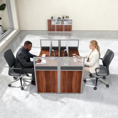 CUFEFi 2-Person Office Cubicle Desk,Office Cubicle Workstation with Privacy Panels & Cable Management,Collaborative Staff Desk with Mute Dividers,Durable Computer Table for Home, Office (Walnut Gray)