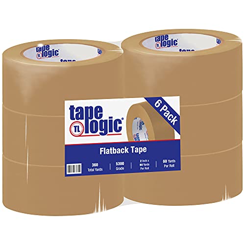 Tape Logic TLT94753006PK Brown #5300 Flatback Tape, Kraft, 60 yd. Length, 2" Width (Pack of 6)