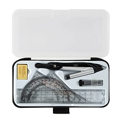 Muteiki Math Geometry Kit Combination Plotter Set,7Pc Geometry Set Metals Geometry Precision Tool for Student with Storage Box