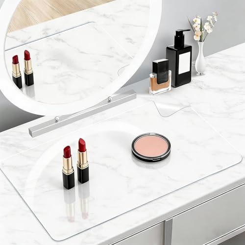 AHWEKR Makeup Mat for Vanity, 27in x 55in,2MM Dual-Sided Desk Protector Pad- Easy to Clean and Waterproof Vanity Accessories for Craft Table, Nail Art Table, Dresser Top