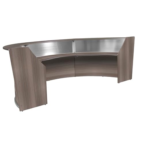 Romig Marque Plexi Triple-Unit Reception Curved Desk Workstation “143.50W x 71D” - Driftwood Grey