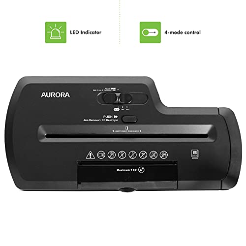 Aurora Professional Strip Cut Paper Shredder/CD/Credit Card Shredder Without Wastebasket, 8-Sheet Strip-Cut No Basket