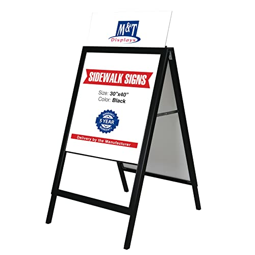 M&T Displays Sandwich Board Slide-in A Frame Double Sided, Picture, Poster, Advertising Display Menu Board, Aluminum Sidewalk Pavement Sign Holder (Black, 30x40 inch)