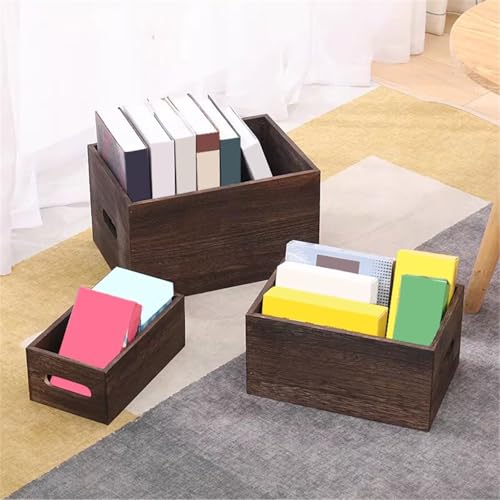 Bookcase Storage Rack Retro Counter Wooden Bookshelf Storage Crate Vinyl Record Organiser Box with Handles Book Shelf(Medium)