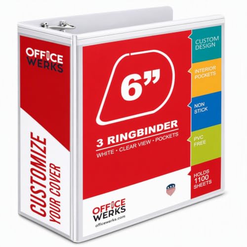 6 Inch 3 Ring Binder, D-Ring, Holds 1100+ Sheets, White, PVC-Free