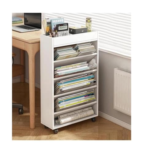 Peynir Narrow Bookshelf Desk Side Shelf Desk Side Small Book Case Rack Removable with Wheels Classroom Crevice Book Storage Book Shelf Boho Bookshelf