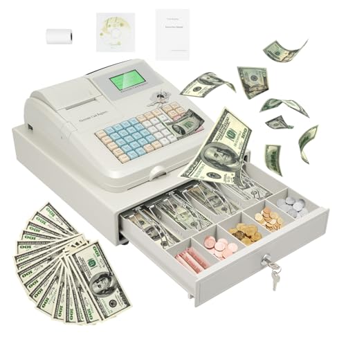 2026 Smart Cash Register, Waterproof&Oil-Proof Electronic Calculator Cash Registers Dual Display and Auto Print Receipt Compact with Cash Drawer,Waterproof&Oil-Proof Electronic Calculator
