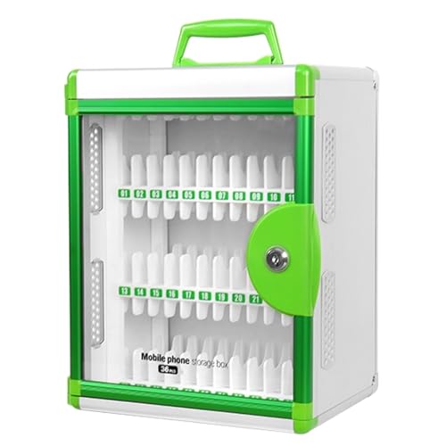 WAMJ AQDY 24/36/48/60 Slots Cell Phone Locker, Cell Phone Lock Box for Classroom, Cellphone Locker with Handle and Security Lock for Storage and Organizer for Teacher, School(Green,28x21x36cm)