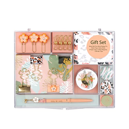 Ballpoint Pen Paper Clips Binder Stationary Set Leopard Flower Office Stationery Gift Kit Desktop Hand Account Making Tool
