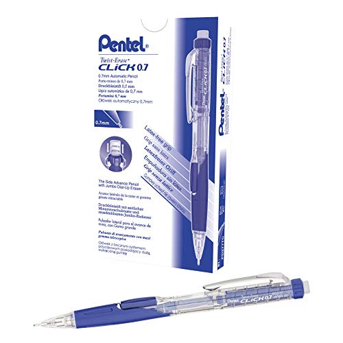 Pentel Twist-Erase Click Mechanical Pencil (0.7mm) Assorted Blue Barrel Colors, Color May Vary, Box of 12 (PD277TC)