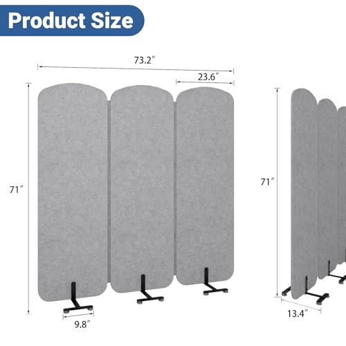 Natwind 3-Panel Portable Room Divider, 73.2'' x 71'' Office Partition,Grey