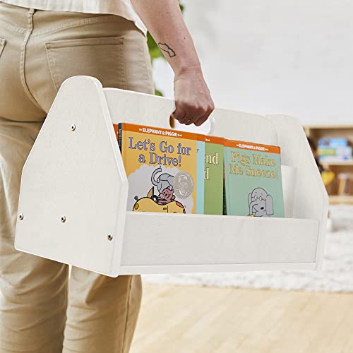 ECR4Kids Double-Sided Book Caddy with Countdown Timer, Portable Library, White Wash