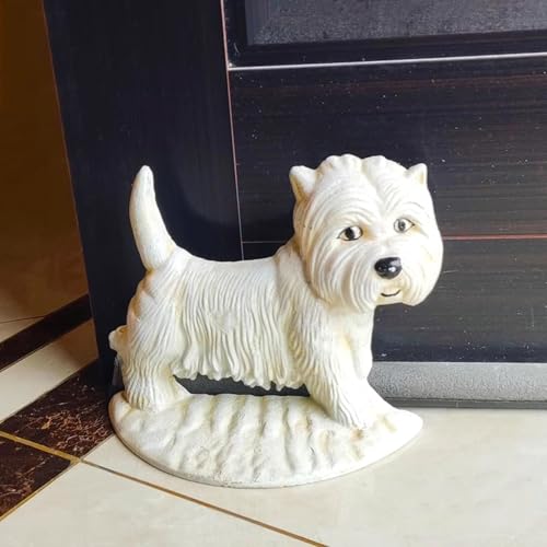 Solid Iron Dog Door Stopper for Door Gap 5-10mm, White Weighted Door Holder for Bottom of Door, Weight 6.6lb