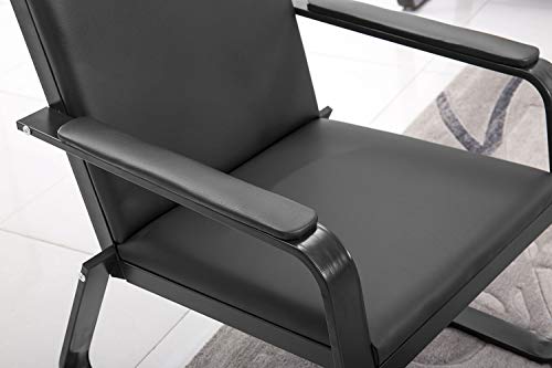 wonline 2Pcs Waiting Room Chair with Armrest Black PU Leather Office Furniture, Office Guest Seating Lobby Conference Reception Chairs for Airport Clinic Hospital Bank Salon Barber