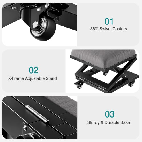 VECELO Foot Rest Under Desk at Work, Height Adjustable Rolling Foot Stool Set of 2 with Wheels, Cushioned Seat for Living Room, Bedroom, Home Office, Grey