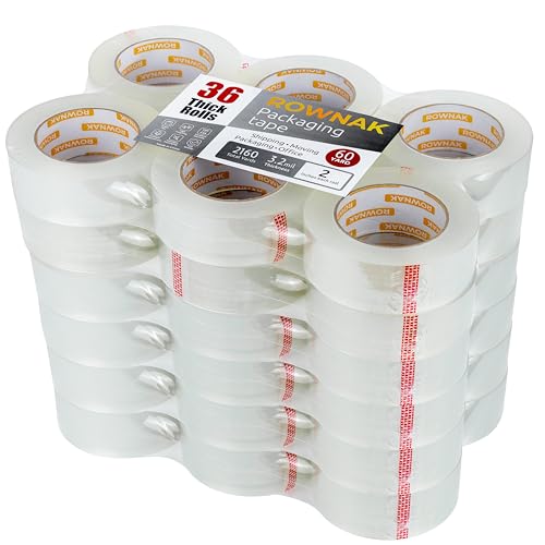 ROWNAK Clear Packing Tape 36 Rolls - Heavy Duty Packaging Tape 3.2mil Thick, 2.0 in. Wide x 60 Yards - Strong Adhesive, Silent, Reliable Package Tape for Home Office Shipping Moving Sealing