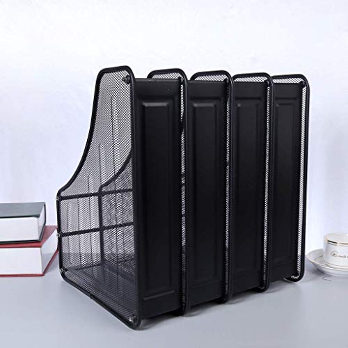 File Magazine Folder Holder Desktop File Organizer Black Metal Mesh Office Racks For Organizing Files Foldersand Books File Folder Racks For Home Office Or School File Organizer (Four Grid )