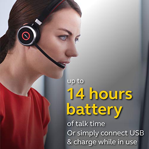 Jabra Evolve 65 MS Wireless Headset, Stereo – Includes Link 370 USB Adapter – Bluetooth Headset with Industry-Leading Wireless Performance, Advanced Noise-Cancelling Microphone, All Day Battery