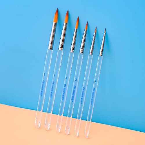 HBJWOV 6 Pcs Watercolor Brush Set Transparent Pen Holder Nylon Hair Paint for Drawing Painting Round Pointed