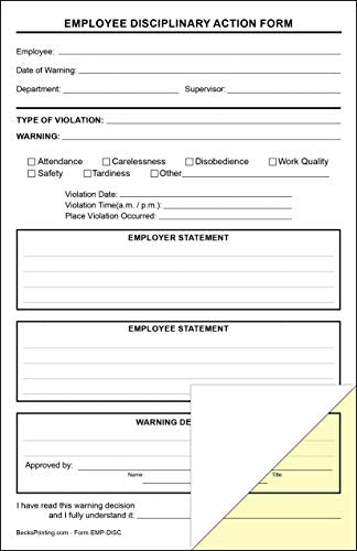 Employee Disciplinary Action Forms 2 Part Carbonless Paper - Pack of 500