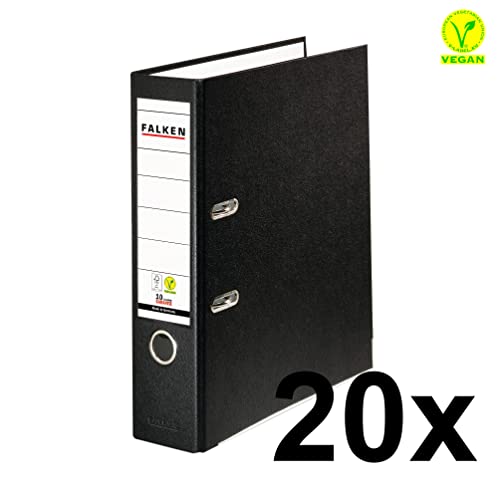 Exacompta - Ref 09984089007F - FALKEN - Vegan PP Lever Arch Files - Suitable for A4 Documents, 80mm Spine, Spine Label, Metal Finger Hole - Black (Pack of 20)