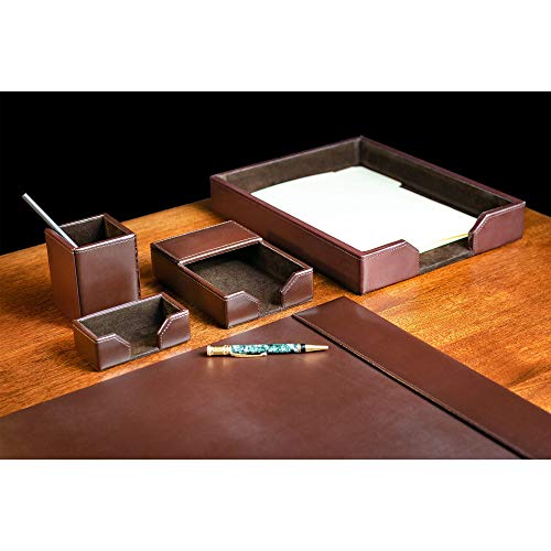 DACASSO Bonded Leather Desk Set - Luxury Leather Desk Pad & Desk Organization Essentials - Office Organization & Executive Desk Decor - (Dark Brown, 5 Piece)