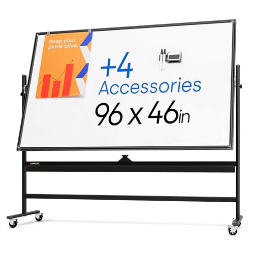 Kamelleo Rolling Whiteboard on Wheels 96" x 46", Double Sided White Board