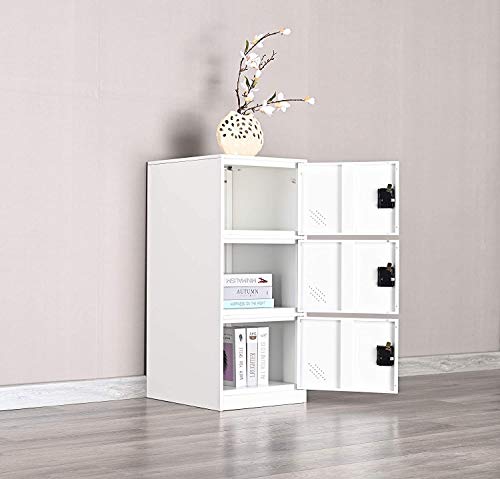 MECOLOR Vertical Single Tier Small Locker with Padlock latche 2 or 3 Compartment Storage for Employee,Home,Office,School,Kids (Full White, P3V)