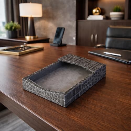 DACASSO Protacini Castlerock Gray Italian Crocodile Leather Memo Holder - Luxury Memo Holder & Paper Organizer for Desk - Office Organization & Executive Desk Decor - (Gray)