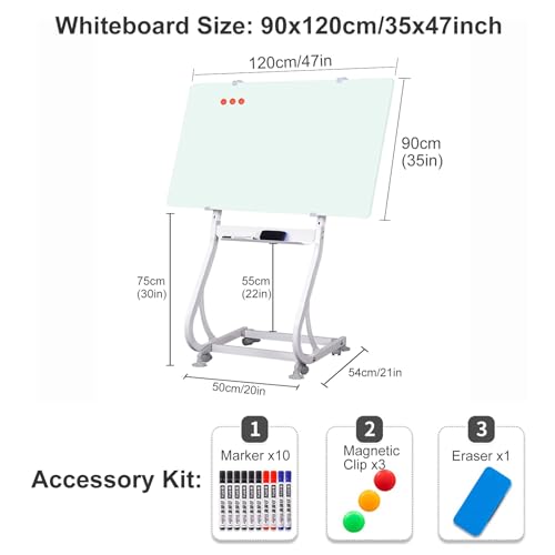 TRUNXUCL Dry Erase Board with Stand, Rolling Whiteboard on Wheels, Standing White Board Magnetic, Height Adjustable(Green,90x120cm/35x47in)
