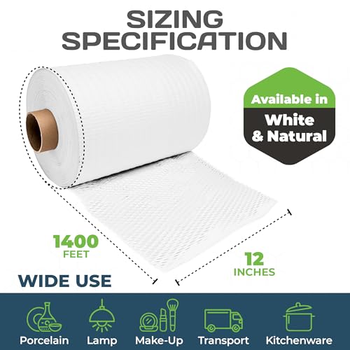 HexcelPack HexcelWrap Honeycomb Packing Paper Wrap - White, 12" x 1400'