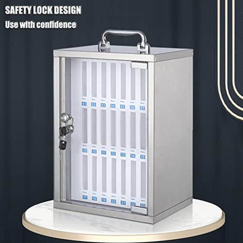 DJVHSRI Stainless Steel Wall-Mounted Telephone Cabinet with Clear Storage for Mobile Phones Portable Handle & Key Lock - Secure & Stylish,Silver-24