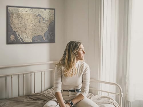 United States Travel Map Pin Board | National Park Push Pin Map | USA Wall Art on Canvas | Detailed Cartography (35 x 24)