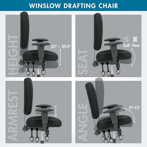 Studio Designs Winslow Drafting Work Chair with Foot Rest - Adjustable Height Chair - Contoured for Desk or Drafting Table