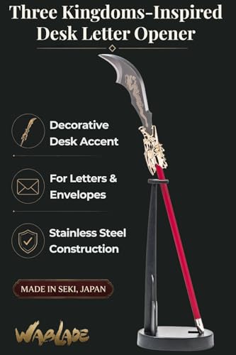 Wablade Three Kingdoms Desk Letter Opener with Stand, 9.2", Made in Japan