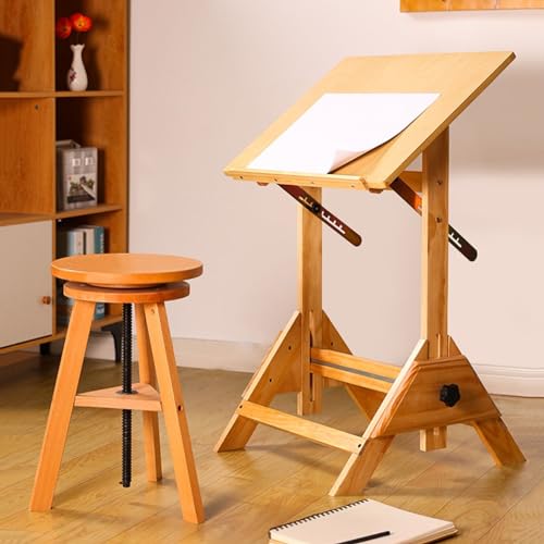 YDBMY Solid Wood Drafting Table, Artist Desk, Architect Table, Natural Design, Adjustable Height & Angle, for Graphic Design, Reading, Study