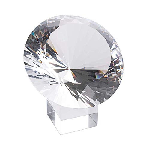 LONGWIN Large 120mm (4.7 in) Crystal Diamond Polyhedron Paperweight Wedding Venue Decoration Centerpieces with Glass Base