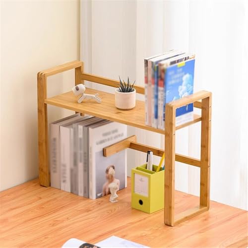 Storage Shelves Bamboo Desktop Organizer Shelf, with Bookends Multipurpose Office Desk Storage Rack, Small Computer Bookshelf, for Home Organizer(L56xW19.5xH39 cm)