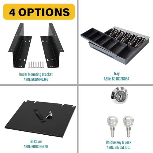 HK SYSTEMS 16" "Stainless Steel" Front Heavy Duty Black POS Cash Drawer with 5Bill/5Coin with Under Counter Mounting Metal Bracket