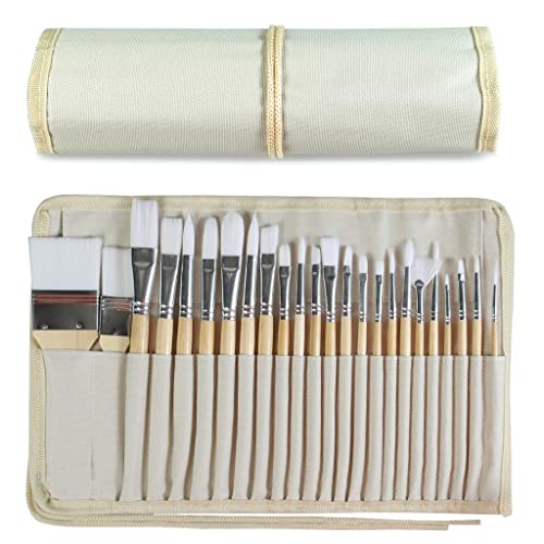 UOHLCX HBJWOV 24Pcs Different Paint Brush Set with Fabric Brush Roll Oil Painting Supplies Watercolor Paint Brushes for Acrylic Painting Art