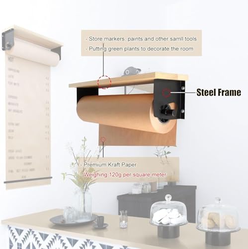 CVGfko Kraft Paper Roll Display Wall Mounted Kraft Paper Holder Dispenser, Roller Kraft Paper Scroll Display,for Working.One Color-40cm/15.7in Wide