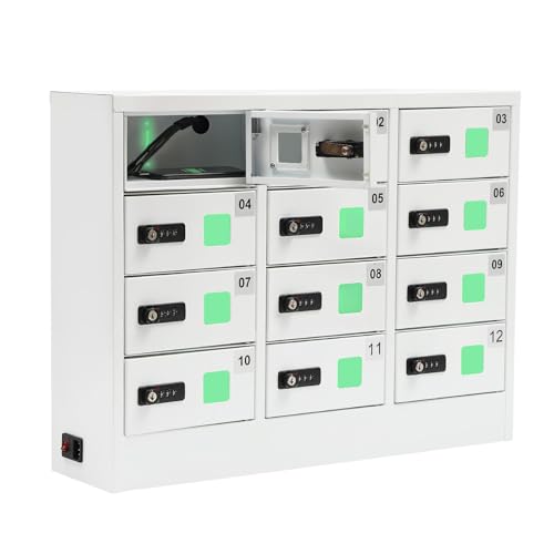 SHZICMY 12 Compartment Cell Phone Locker with Charging Station and Lock