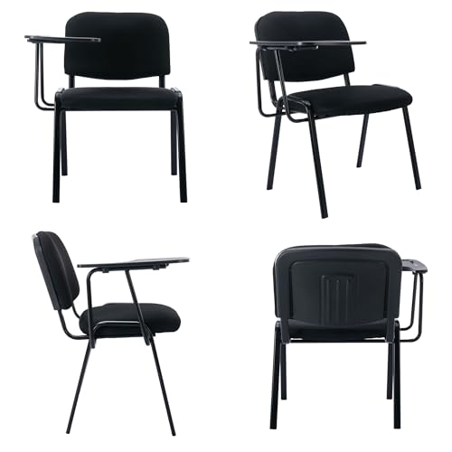 HNY Black Tablet Arm Chairs Set of 10, Mesh Office Waiting Room Guest Nesting Stacking Chairs, Reception Chairs with Flip-Up Table Conference Chairs for School Classroom Training Meeting Room