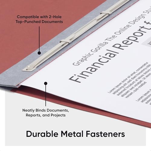 Smead Pressboard Report Cover, Metal Clips Prong Fastener, 3" Capacity, 11" x 17", Red, 10 Per Box, Presentation Folders, Report Covers (81777)