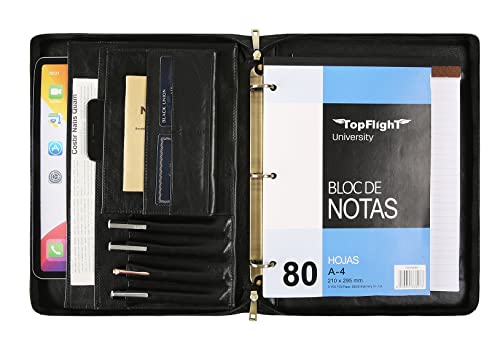 Handmade Leather Portfolio Binder - 3 Ring Binder Portfolio Genuine Leather Business Padfolio, Personlized Legal Pad Folio Folder for Lefty & Righty - Oil Black