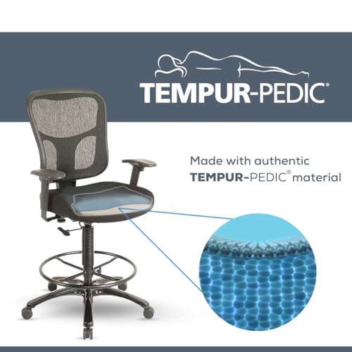 Tempur-Pedic TP8200C Fabric Drafting Stool with Backrest and Footrest with Lumbar Support, with Tempur Material, Cooling Gel Layer, Navy