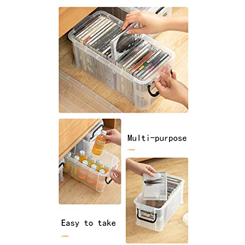 AEYSD-456 Vinyl Record Storage Plastic Storage, Modular Stackable Storage Bins with Black Latching Handles, 6.29x6.65x13.38in，White Record Crate